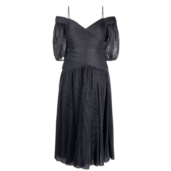 Zimmermann Dresses & Skirts - ZIMMERMANN off-shoulder pleated midi dress in Navy Blue NWOT Size 0